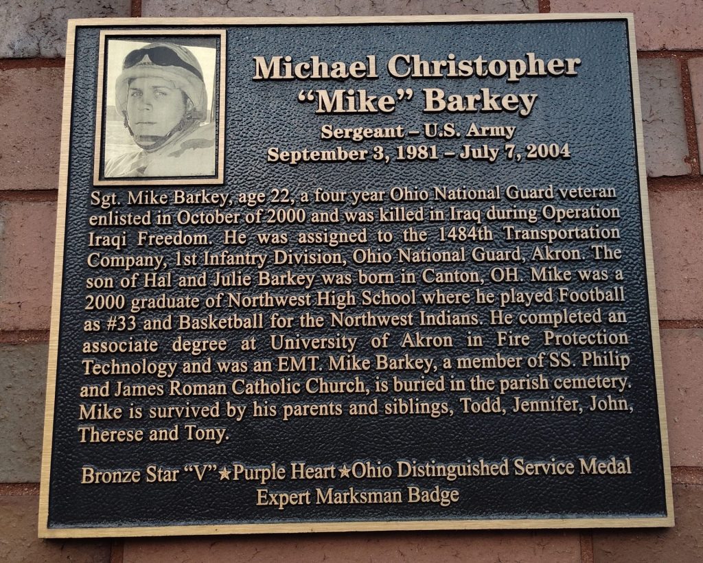 MICHAEL CHRISTOPHER “MIKE” BARKEY WAR MEMORIAL PLAQUE