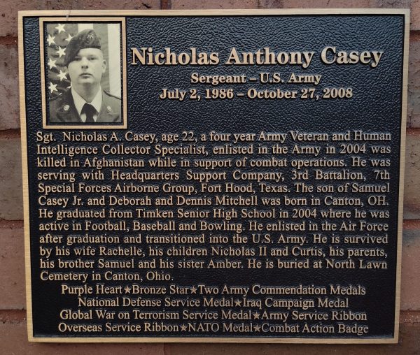 NICHOLAS ANTHONY CASEY WAR MEMORIAL PLAQUE