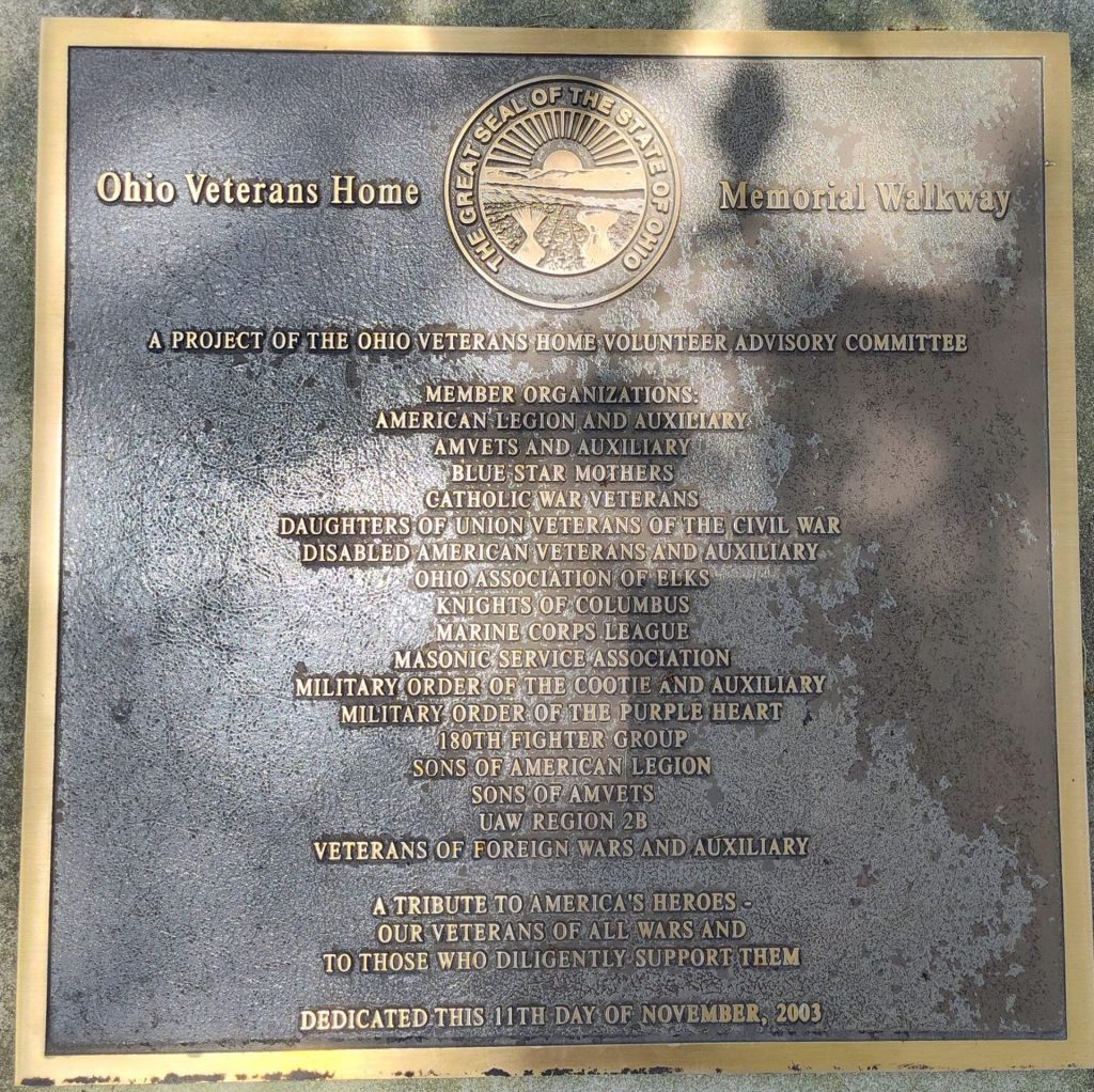 OHIO VETERANS HOME MEMORIAL WALKWAY PLAQUE