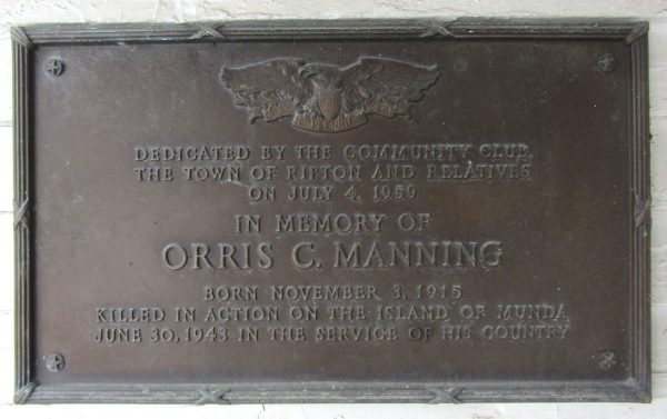 ORRIS C. MANNING WAR MEMORIAL PLAQUE