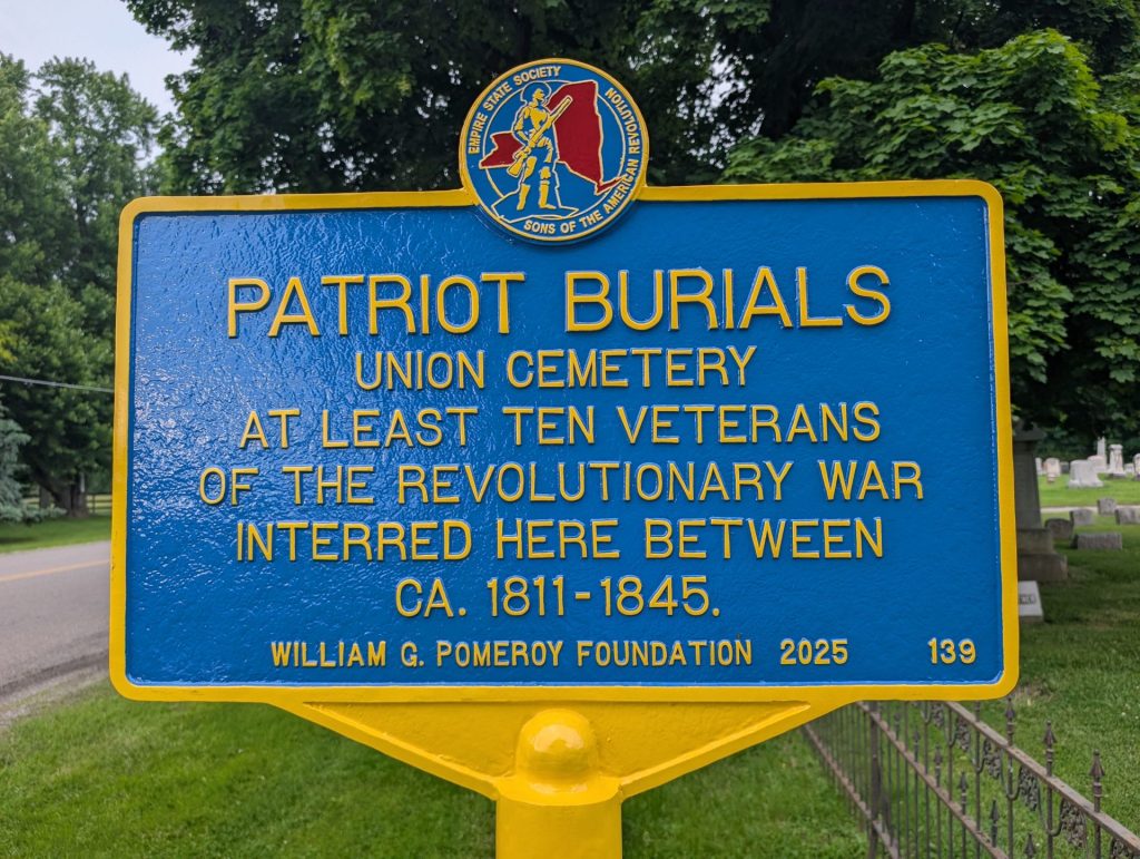 PATRIOT BURIALS UNION CEMETERY REVOLUTIONARY WAR MEMORIAL MARKER