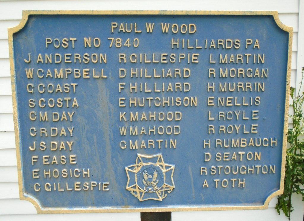PAUL W. WOOD POST NO 7840 CHARTER MEMBERS MEMORIAL PLAQUE