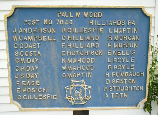 PAUL W. WOOD POST NO 7840 CHARTER MEMBERS MEMORIAL PLAQUE