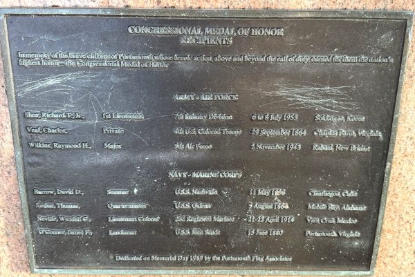 PORTSMOUTH CONGRESSIONAL MEDAL OF HONOR RECIPIENTS WAR MEMORIAL PLAQUE