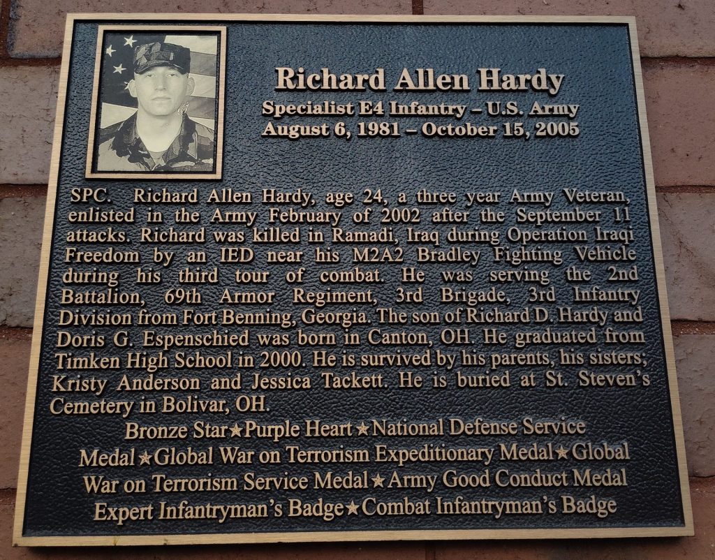 RICHARD ALLEN HARDY WAR MEMORIAL PLAQUE