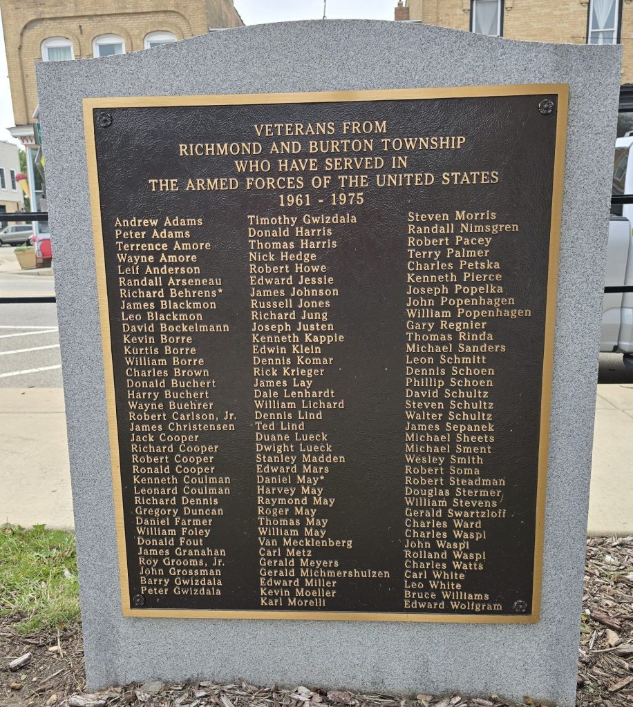 RICHMOND AND BURTON TOWNSHIPS ARMED FORCES 1961-1975 MEMORIAL