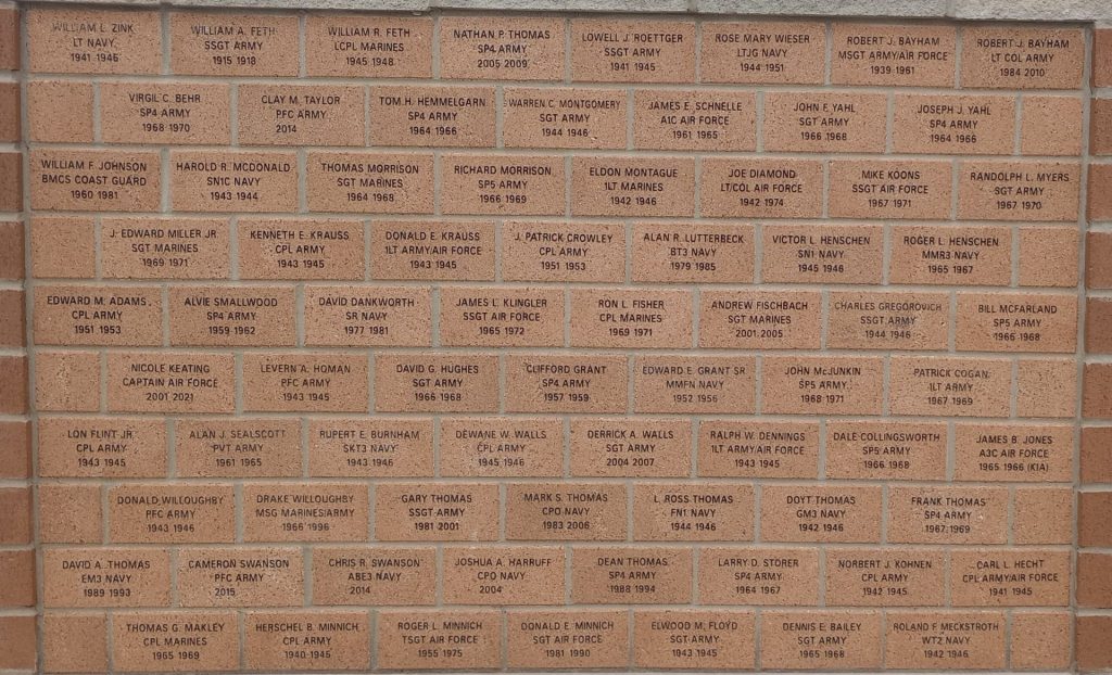 SAINT MARYS MILITARY PERSONNEL WAR MEMORIAL BRICKS B