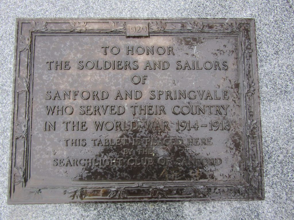 SANFORD AND SPRINGVALE WORLD WAR MEMORIAL PLAQUE
