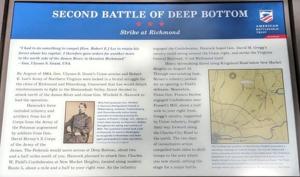 SECOND BATTLE OF DEEP BOTTOM STRIKE AT RICHMOND WAR MEMORIAL PANEL