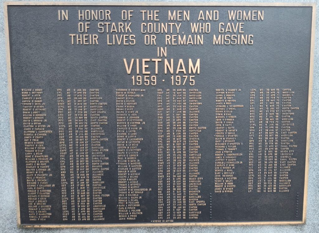 STARK COUNTY SUPREME SACRIFICE VIETNAM VETERANS MEMORIAL PLAQUE