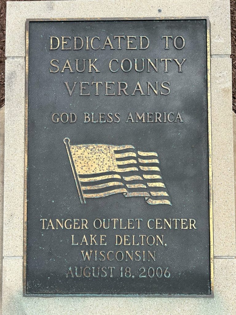 TANGER OUTLET CENTER SAUK COUNTY VETERANS MEMORIAL FLAGPOLE PLAQUE