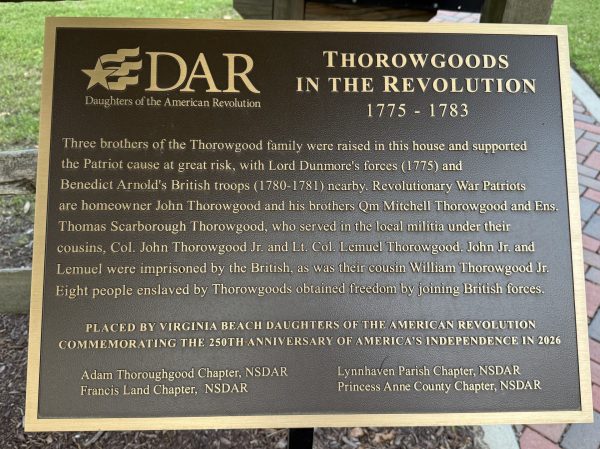 THOROWGOODS IN THE REVOLUTION WAR MEMORIAL PLAQUE
