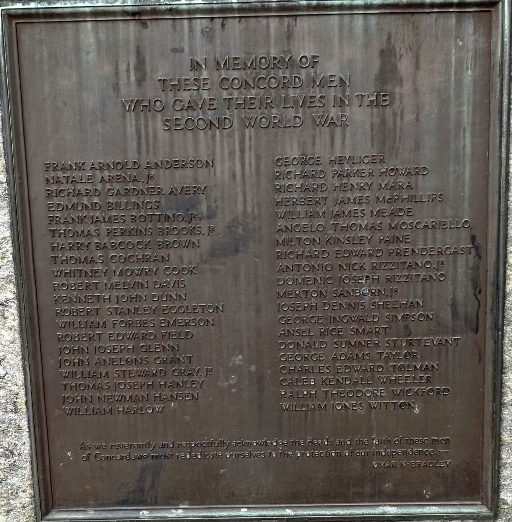 TOWN OF CONCORD SECOND WORLD WAR MEMORIAL PLAQUE