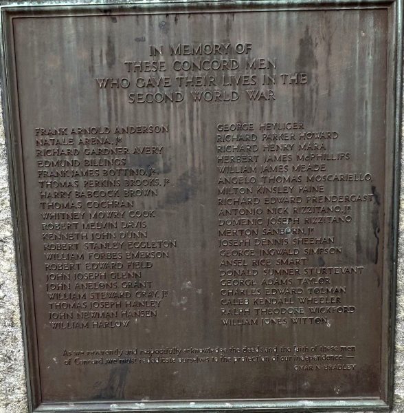 TOWN OF CONCORD SECOND WORLD WAR MEMORIAL PLAQUE