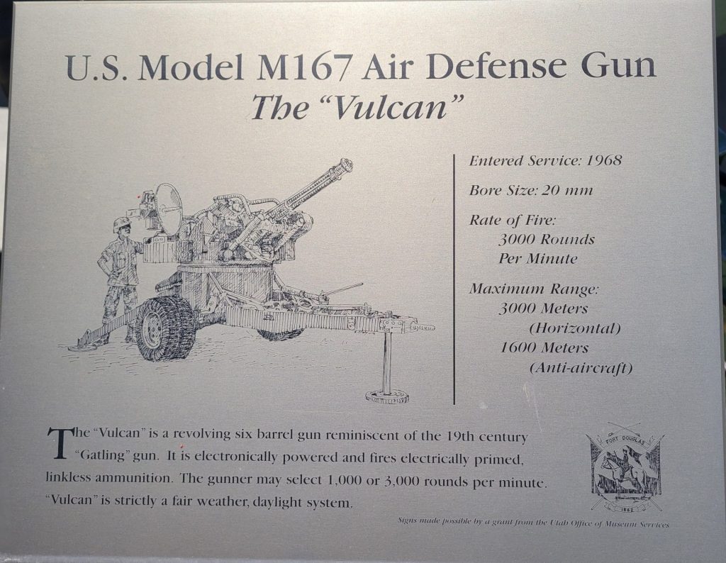 U.S. MODEL M167 AIR DEFENSE GUN THE VULCAN WAR MEMORIAL PLAQUE
