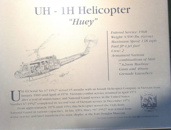 UH-1H HELICOPTER “HUEY” WAR MEMORIAL PLAQUE