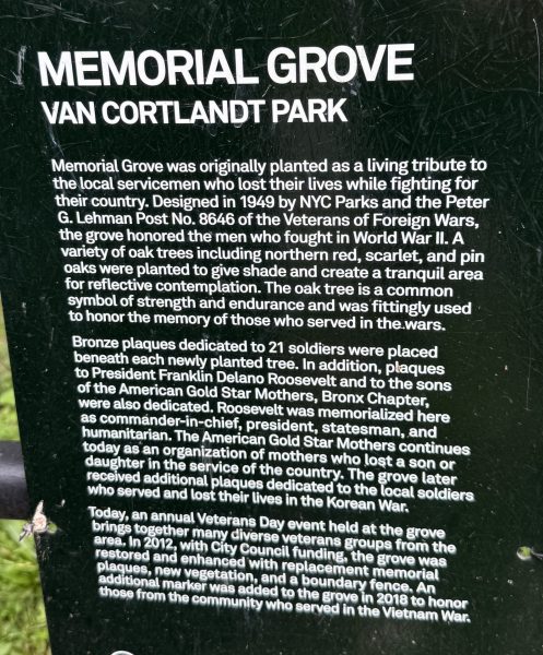 VAN CORTLANDT MEMORIAL GROVE PLAQUE