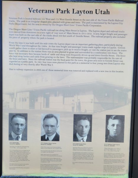 VETERANS PARK LAYTON UTAH MEMORIAL MARKER
