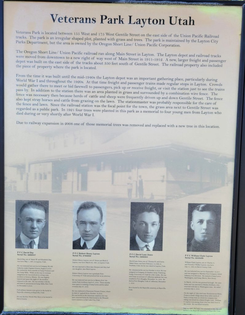 VETERANS PARK LAYTON UTAH MEMORIAL MARKER