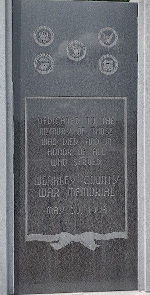 WEAKLEY COUNTY WAR MEMORIAL CENTER STONE