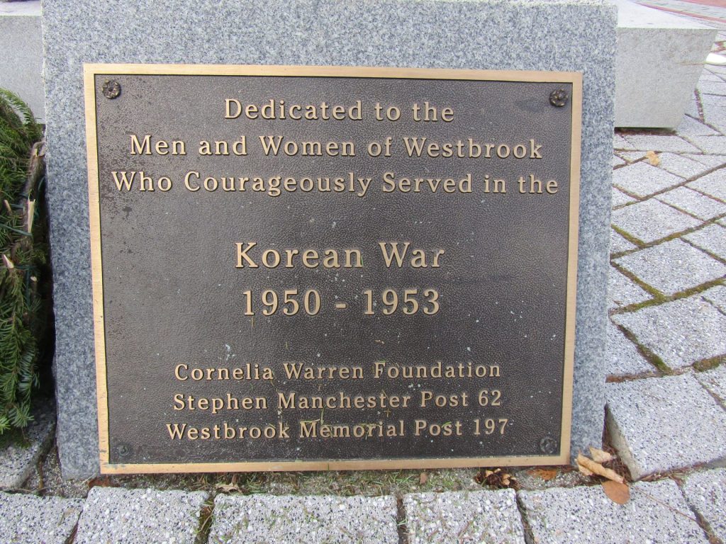 WESTBROOK KOREAN WAR MEMORIAL PLAQUE