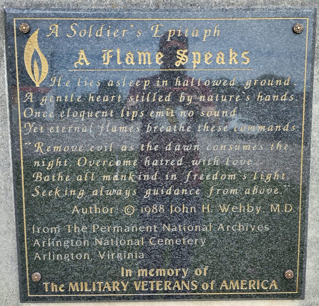 A SOLDIER’S EPITAPH A FLAME SPEAKS WAR MEMORIAL PLAQUE A