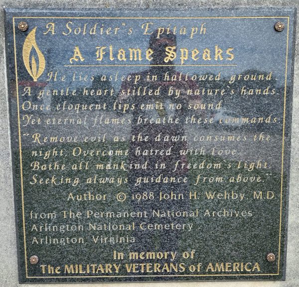 A SOLDIER’S EPITAPH A FLAME SPEAKS WAR MEMORIAL PLAQUE A
