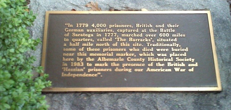 ALBEMARLE BARRACKS BURIAL SITE MEMORIAL PLAQUE