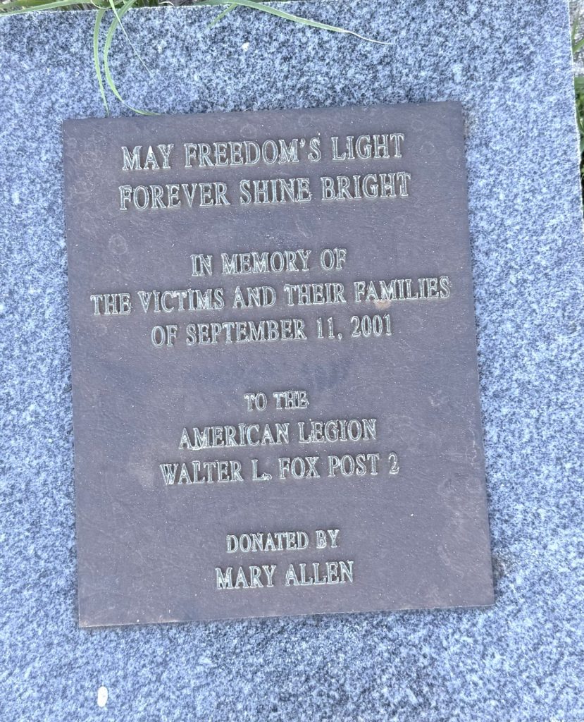 AMERICAN LEGION POST 2 SEPTEMBER 11, 2001 MEMORIAL PLAQUE
