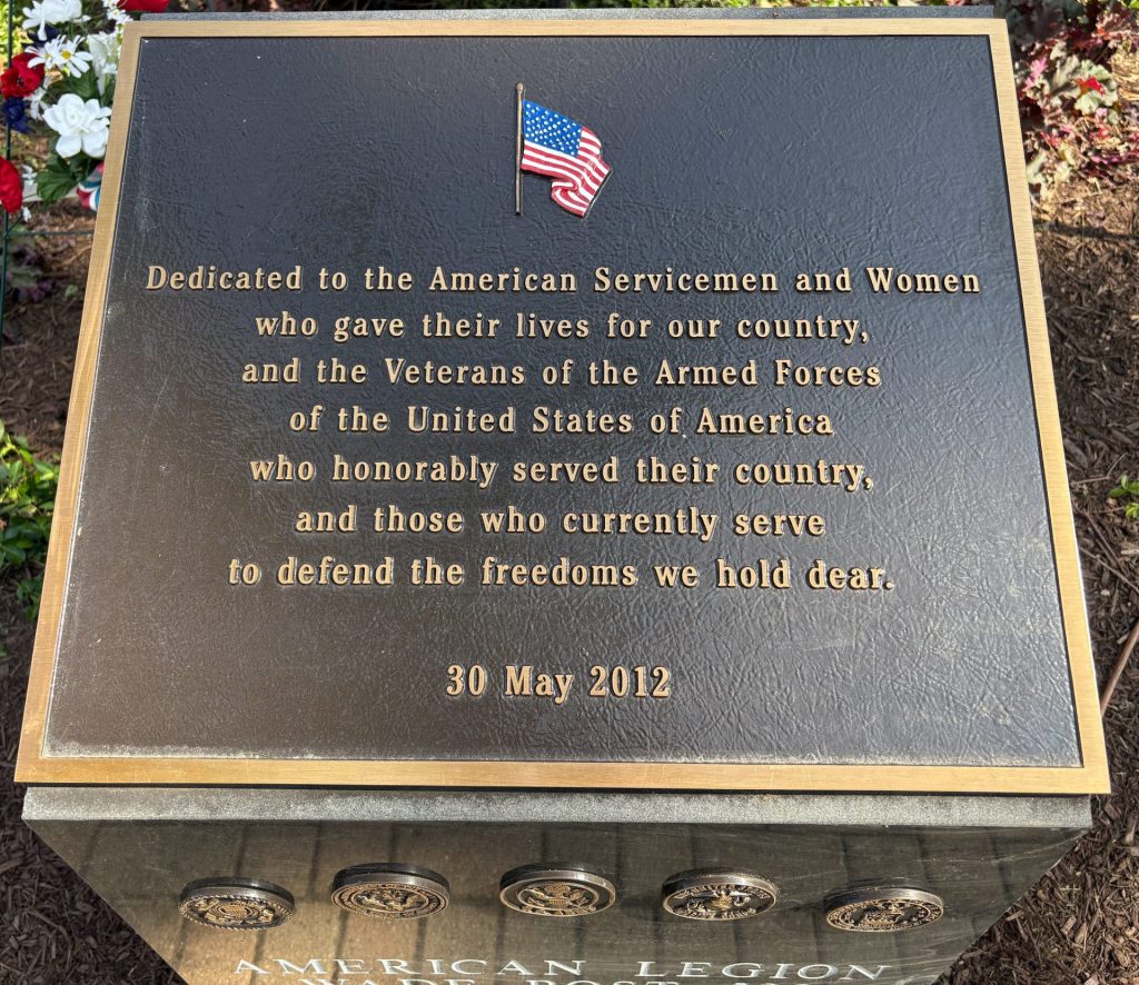 AMERICAN LEGION WADE POST 598 VETERANS MEMORIAL PLAQUE