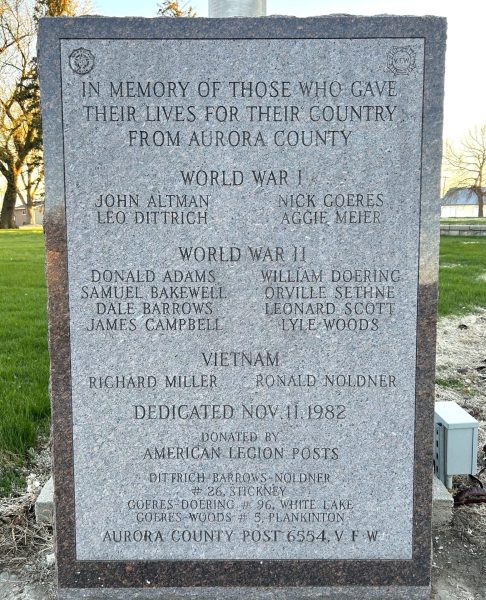 AURORA COUNTY SUPREME SACRIFICE WAR VETERANS MEMORIAL