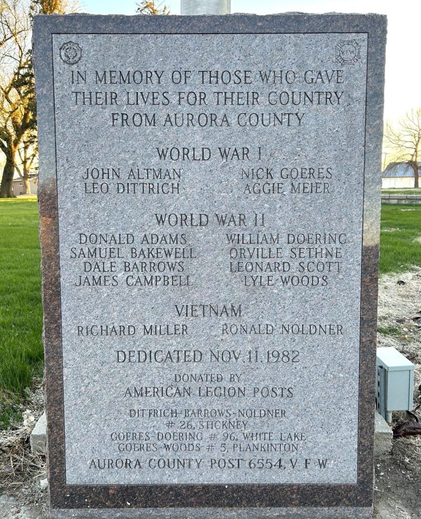 AURORA COUNTY SUPREME SACRIFICE WAR VETERANS MEMORIAL