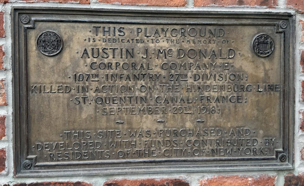 AUSTIN J. MCDONALD MEMORIAL PLAYGROUND PLAQUE