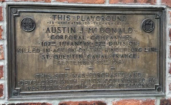 AUSTIN J. MCDONALD MEMORIAL PLAYGROUND PLAQUE