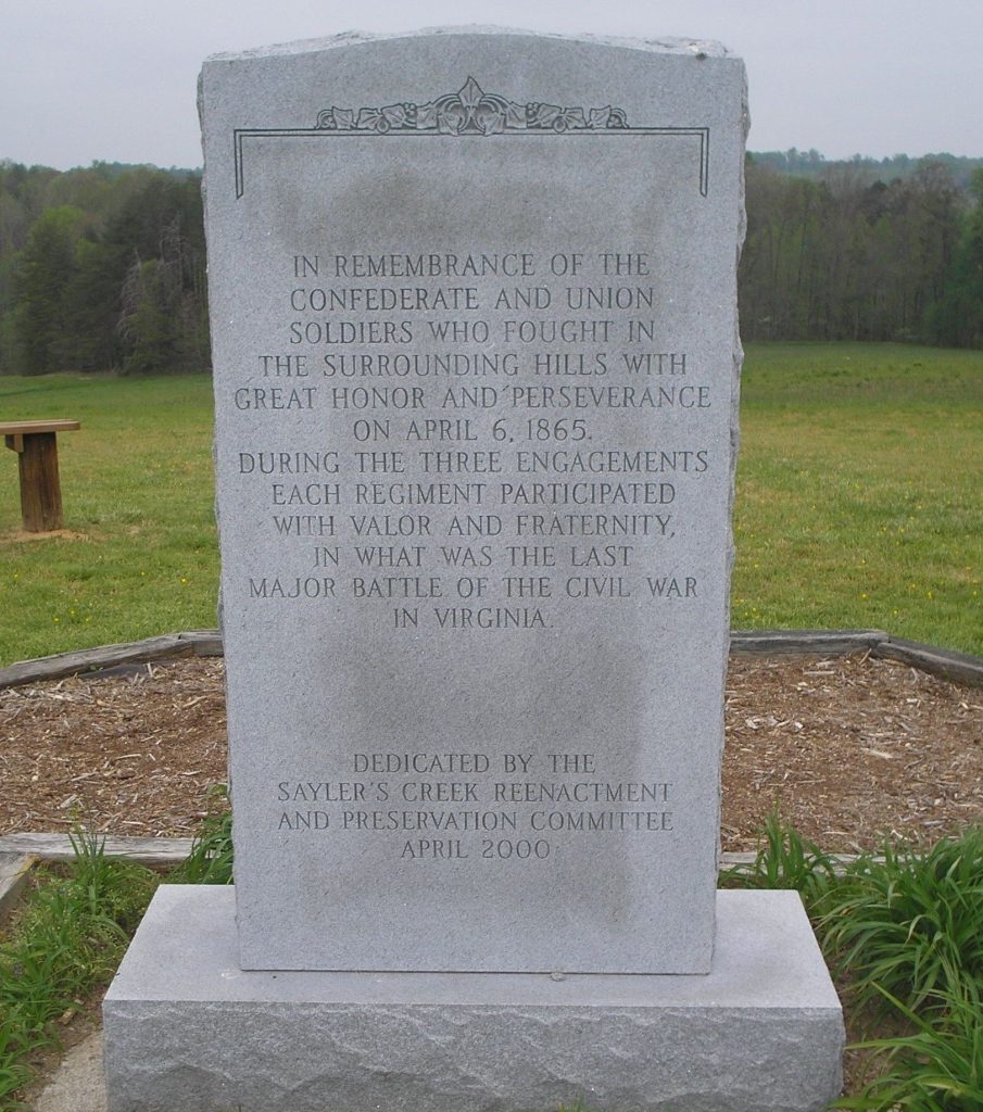 BATTLE OF SAILORS CREEK WAR MEMORIAL BACK