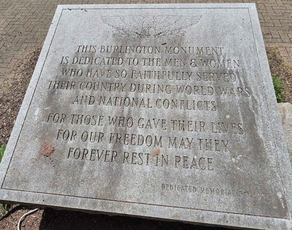 BURLINGTON WORLD WARS AND NATIONAL CONFLICTS VETERANS MEMORIAL STONE