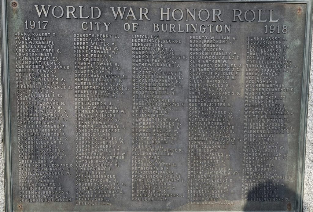 BURLINGTON WORLD WARS AND NATIONAL CONFLICTS VETERANS MEMORIAL PLAQUE A