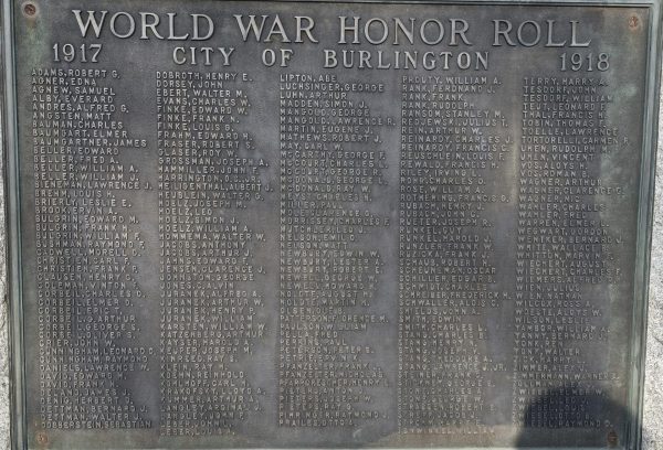 BURLINGTON WORLD WARS AND NATIONAL CONFLICTS VETERANS MEMORIAL PLAQUE A