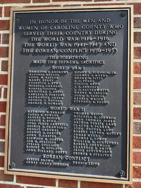 CAROLINE COUNTY WAR VETERANS SUPREME SACRIFICE MEMORIAL PLAQUE