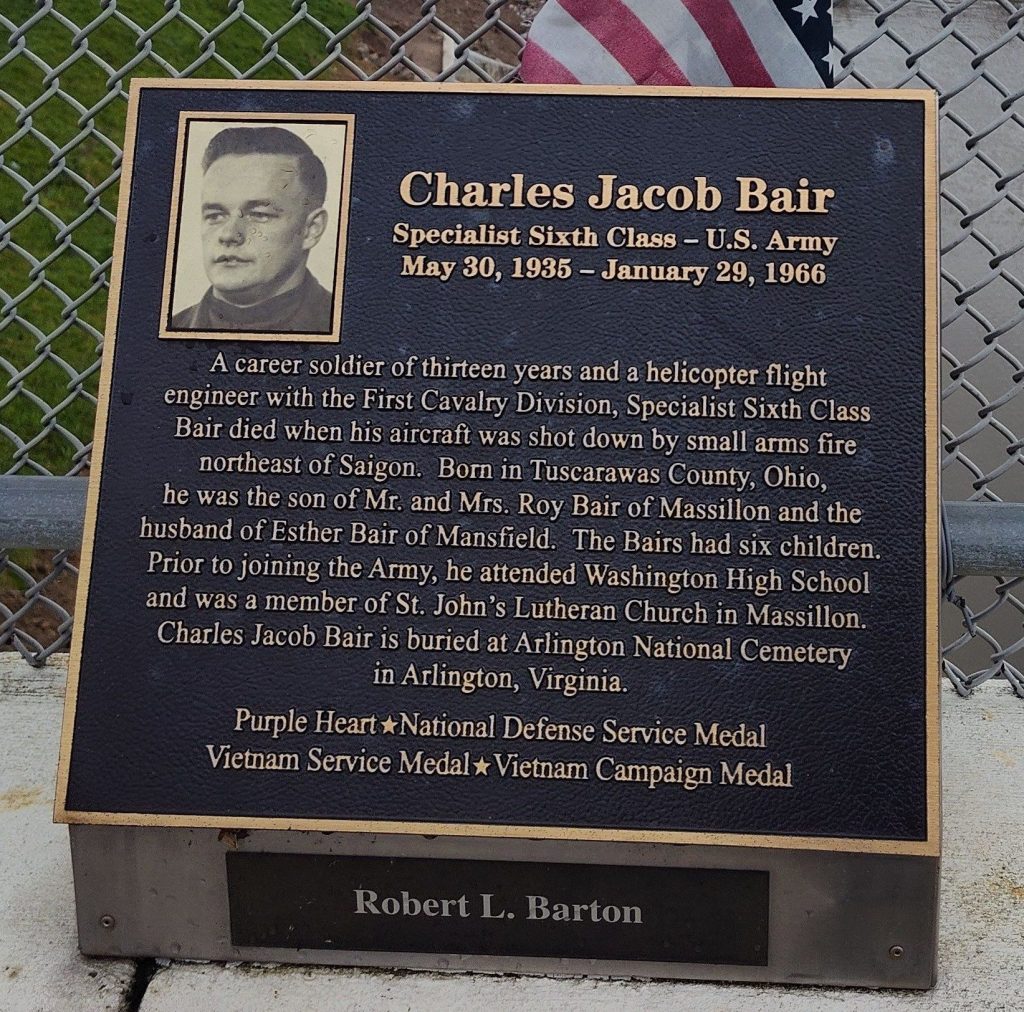 CHARLES JACOB BAIR WAR MEMORIAL PLAQUE