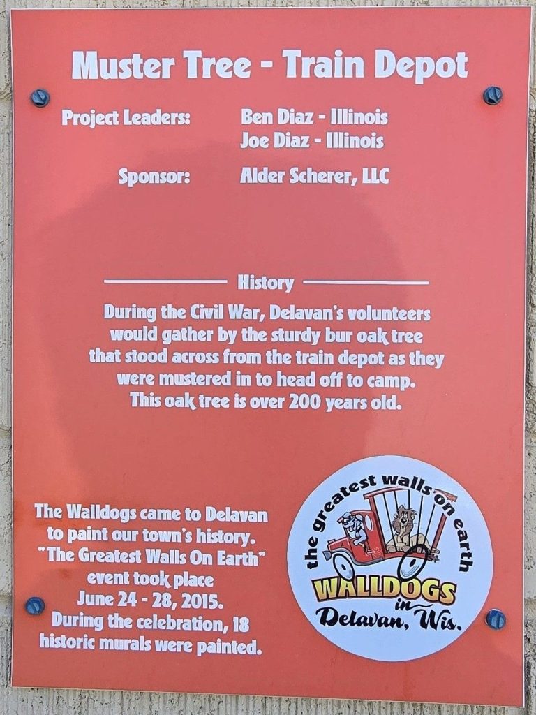 CIVIL WAR MUSTER TREE AND TRAIN DEPOT MURAL PLAQUE