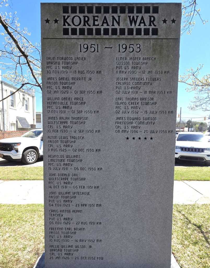 DUPLIN COUNTY’S KOREAN WAR VETERANS MEMORIAL BACK