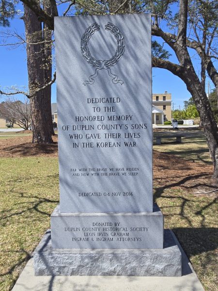 DUPLIN COUNTY’S KOREAN WAR VETERANS MEMORIAL FRONT