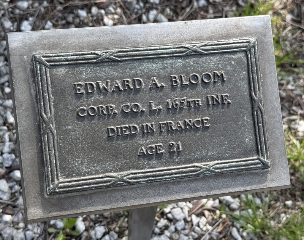 EDWARD A. BLOOM WAR MEMORIAL PLAQUE