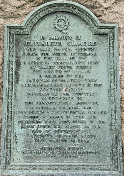 ELIZABETH GILMORE REVOLUTIONARY WAR MEMORIAL PLAQUE