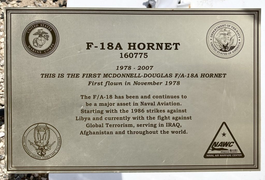 F-18A HORNET MEMORIAL AIRCRAFT PLAQUE