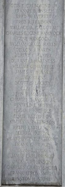 FANNIN COUNTY SUPREME SACRIFICE WAR MEMORIAL SIDE C