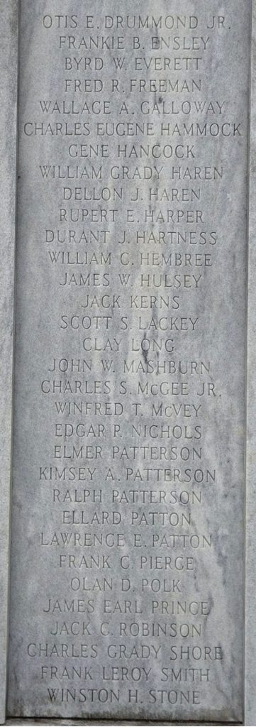 FANNIN COUNTY SUPREME SACRIFICE WAR MEMORIAL SIDE C