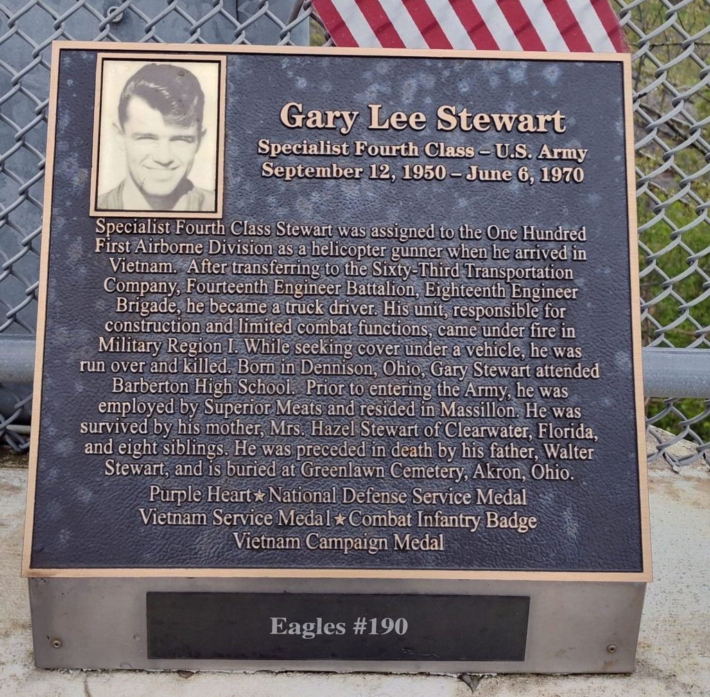 GARY LEE STEWART WAR MEMORIAL PLAQUE