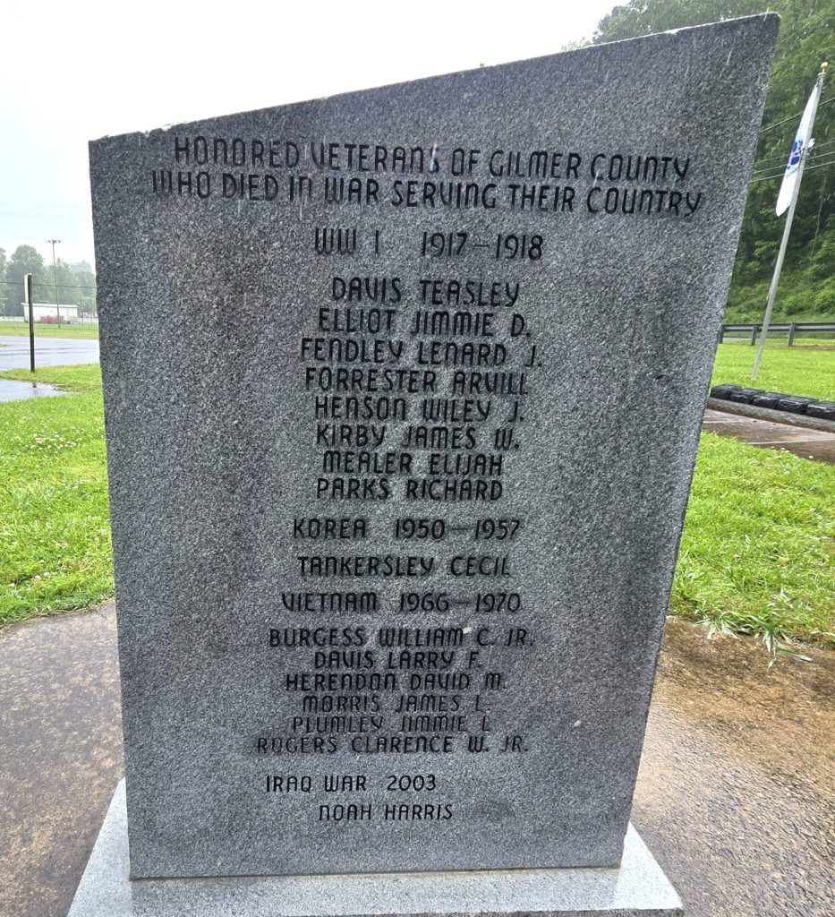 GILMER COUNTY VETERANS WHO DIED IN WAR MEMORIAL SIDE A